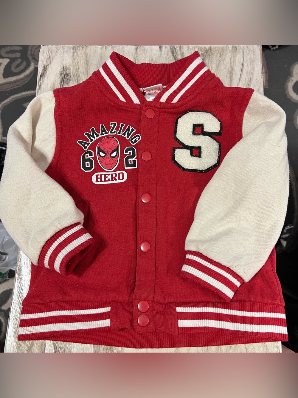 Marvel Spider-Man Varsity Jacket Toddler 3T Red Snap Front Letterman Coat